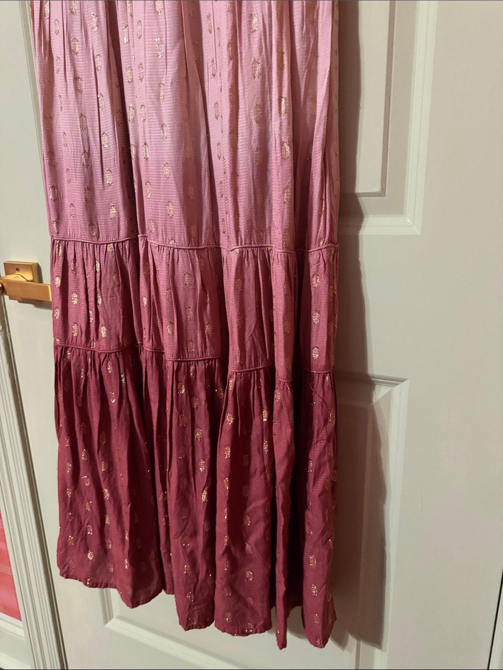 Sweet Magnolia Pink Ombre Maxi Dress with Gold Motif - Picture 3 of 6